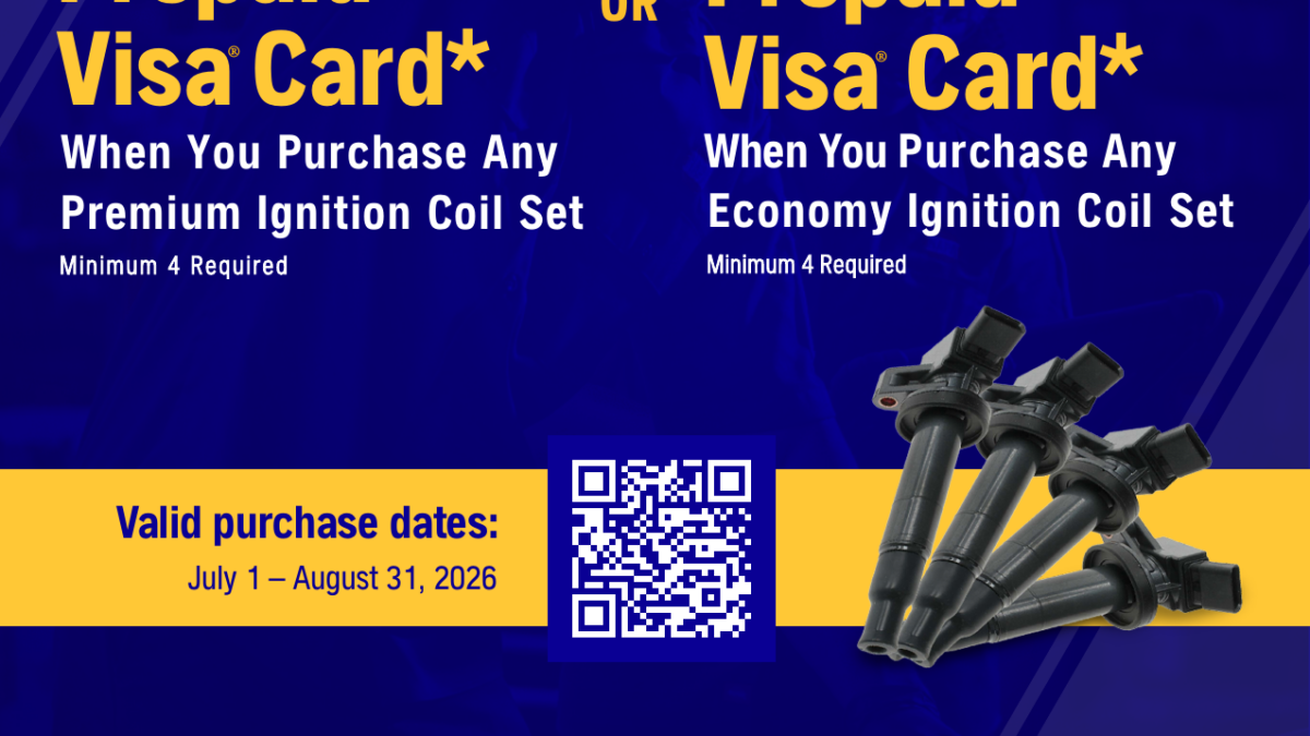 NAPA AutoCare ignition coil rebate flyer, up to $25 prepaid card, July 1 to August 31 2026