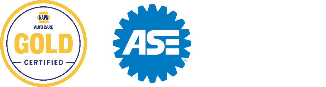 NAPA AutoCare Gold Certified, ASE Certified and Better Business Bureau logos